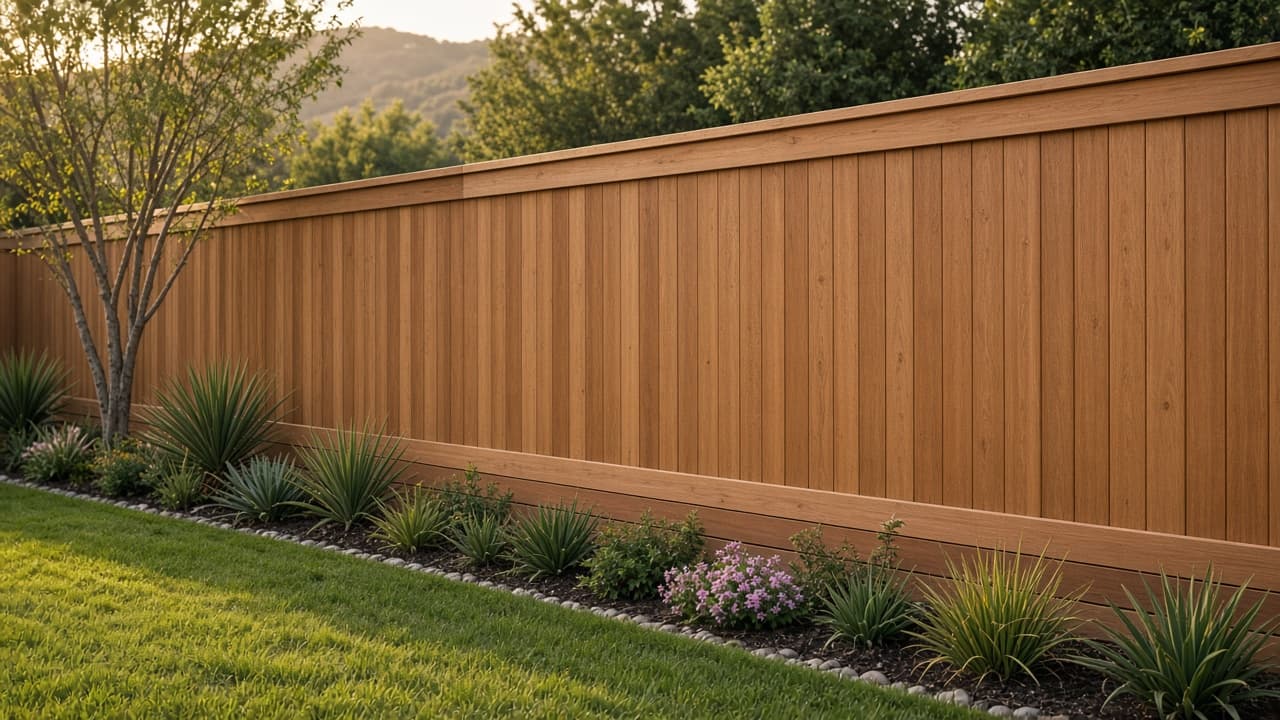 Cap and trim: wood privacy fence with a flat cap rail and trim board